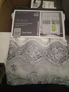 Grace Embroidered Macrame Panel Curtain in White and Gray